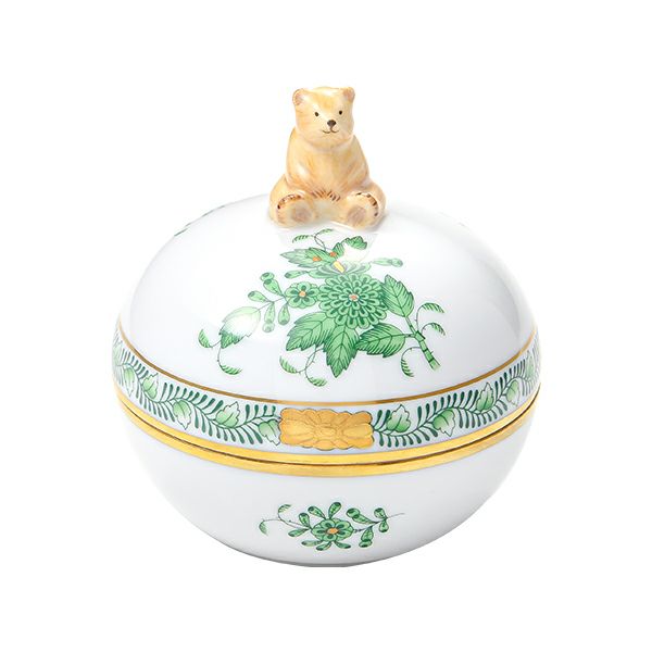 ヘレンド アポニーグリーン AV ラウンドボックス クマ 06033-0-71