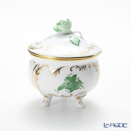 ヘレンド アポニーグリーン 06040-0-09 脚付ラウンドボックス（ローズ） 8cm