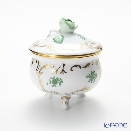 ヘレンド アポニーグリーン 06040-0-09 脚付ラウンドボックス（ローズ） 8cm