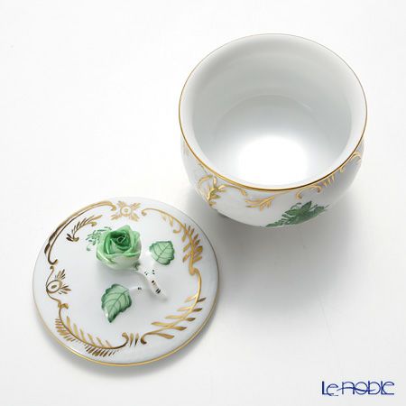 ヘレンド アポニーグリーン 06040-0-09 脚付ラウンドボックス（ローズ） 8cm