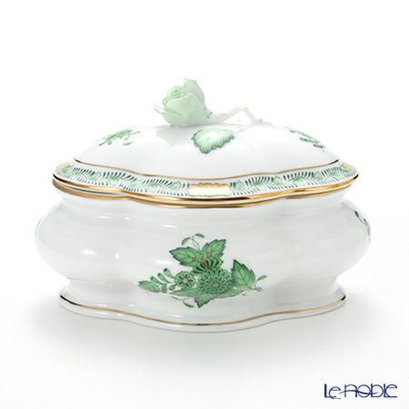 ヘレンド アポニーグリーン 06058-0-09 ボンボン入れ オーバルボックス（ローズ） 14cm