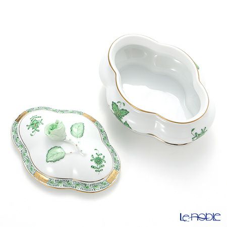 ヘレンド アポニーグリーン 06058-0-09 ボンボン入れ オーバルボックス（ローズ） 14cm