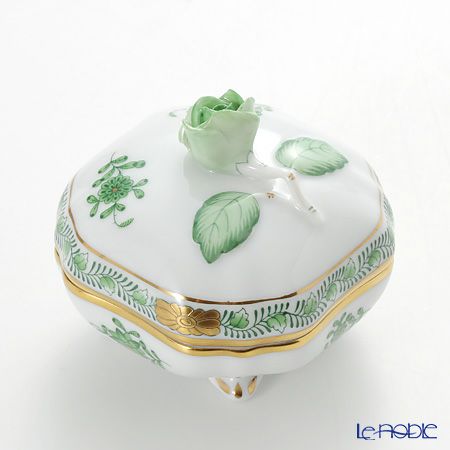 ヘレンド アポニーグリーン 06179-0-09／6179 スクエアボックス（ローズ）