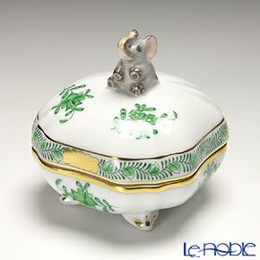 ヘレンド アポニーグリーン 06179-0-70 スクエアボックス（ゾウ） 7.3cm