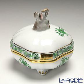 ヘレンド アポニーグリーン 06179-0-70 スクエアボックス（ゾウ） 7.3cm