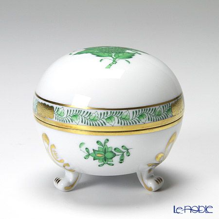 ヘレンド アポニーグリーン 06183-0-00 ラウンドボックス（足付）