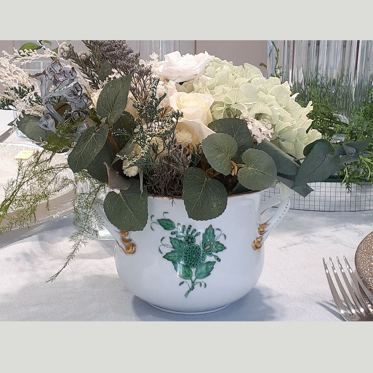 ヘレンド アポニーグリーン ベース ハンドル付／飾り鉢 10cm 07225-0-02