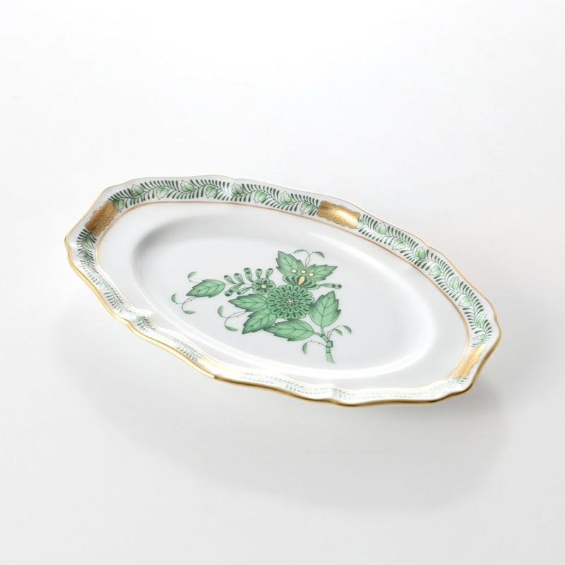 ヘレンド アポニーグリーン 07786-0-00 オーバルディッシュ 15cm