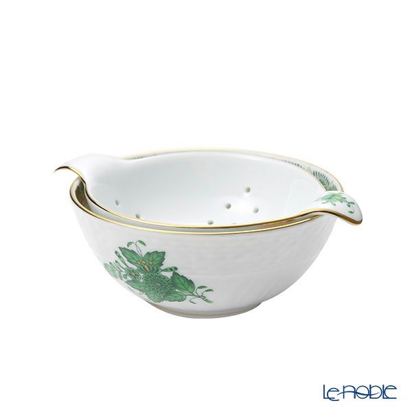 ヘレンド アポニーグリーン AV ティーストレーナー／ボウル 01453／01454