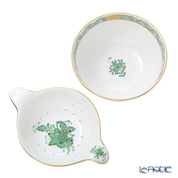 ヘレンド アポニーグリーン AV ティーストレーナー／ボウル 01453／01454