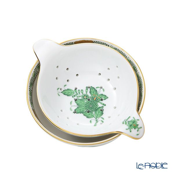 ヘレンド アポニーグリーン AV ティーストレーナー／ボウル 01453／01454