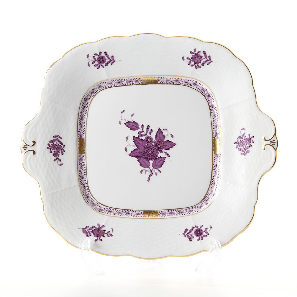 ヘレンド アポニーライラック 00431-0-00 四角ケーキ皿 28×25cm