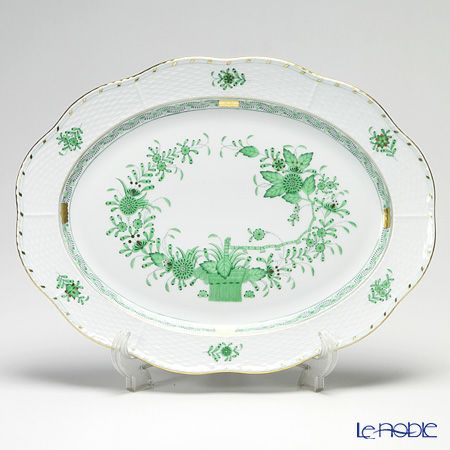 ヘレンド インドの華グリーン 00102-0-00 オーバルプラター 36cm
