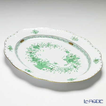 ヘレンド インドの華グリーン 00102-0-00 オーバルプラター 36cm