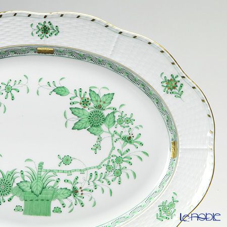 ヘレンド インドの華グリーン 00102-0-00 オーバルプラター 36cm