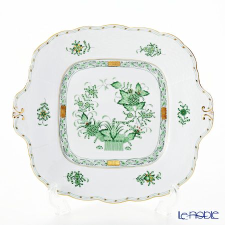 ヘレンド インドの華グリーン 00431-0-00 四角ケーキ皿 28×25cm