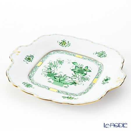 ヘレンド インドの華グリーン 00431-0-00 四角ケーキ皿 28×25cm