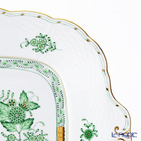 ヘレンド インドの華グリーン 00431-0-00 四角ケーキ皿 28×25cm