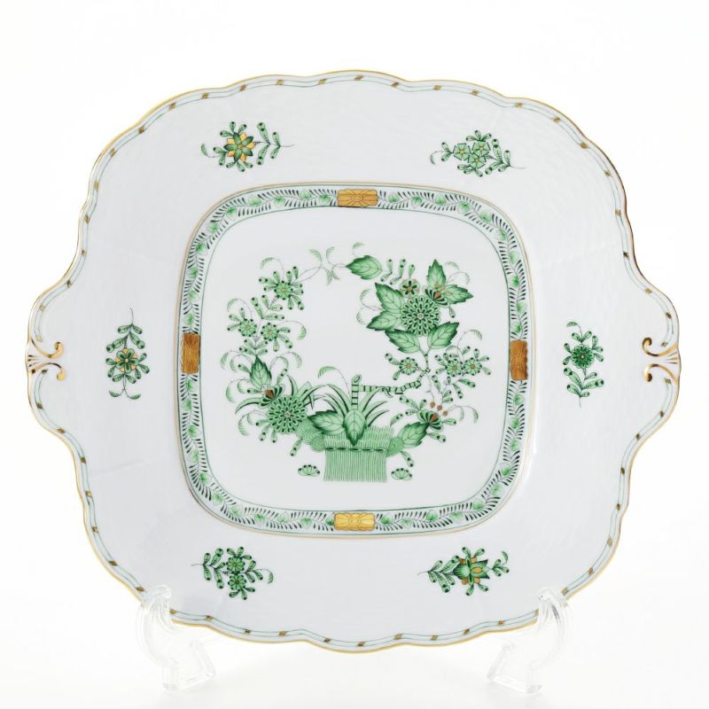 ヘレンド インドの華グリーン 00431-0-00 四角ケーキ皿 28×25cm