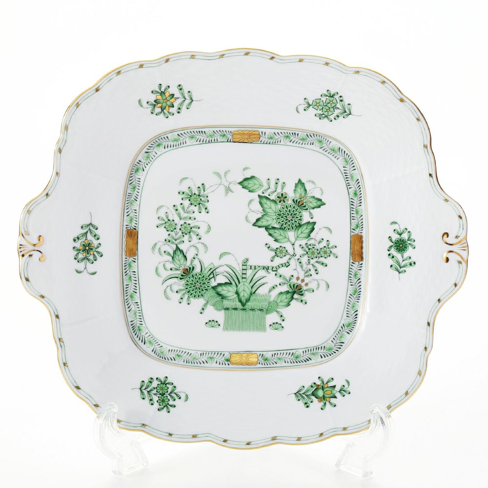 ヘレンド インドの華グリーン 00431-0-00 四角ケーキ皿 28×25cm