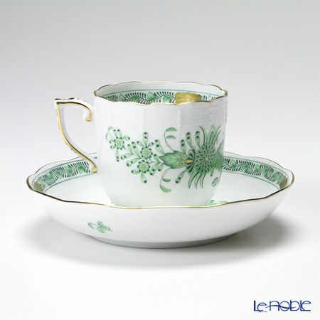 ヘレンド インドの華グリーン 00707-0-00／707 モカカップ＆ソーサー 150ml