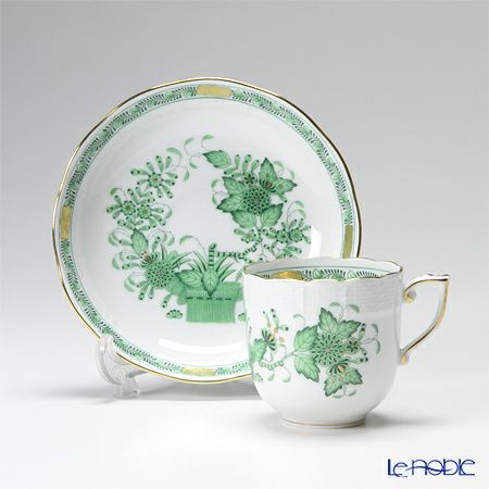 ヘレンド インドの華グリーン 00707-0-00／707 モカカップ＆ソーサー 150ml