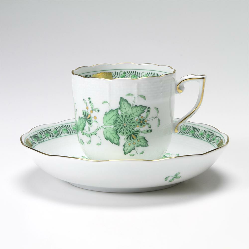 ヘレンド インドの華グリーン 00707-0-00／707 モカカップ＆ソーサー 150ml