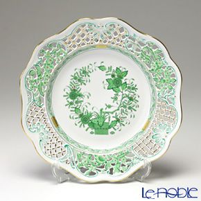 ヘレンド インドの華グリーン 08406-0-50 プレート（オープンワーク） 25.8cm