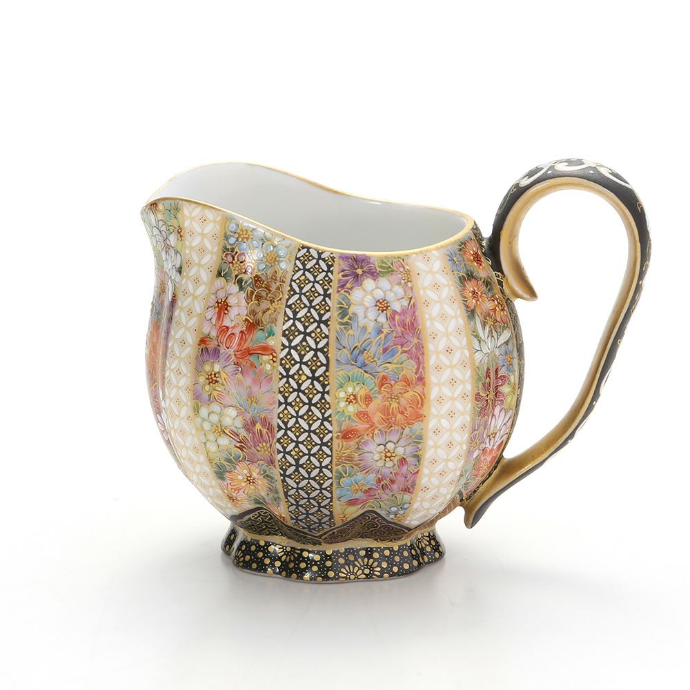現代の京薩摩×アウガルテン磁器工房 クリーマー（S） 0.07L 菊詰 白・白金七宝紋 絵付：伝統工芸士 小野多美枝氏 -空女-