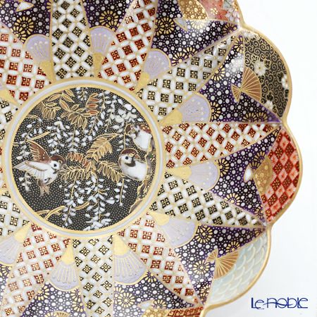 現代の京薩摩×アウガルテン磁器工房 小皿（豆皿） 9cm 白藤とすずめ 絵付：伝統工芸士 小野多美枝氏 -空女-