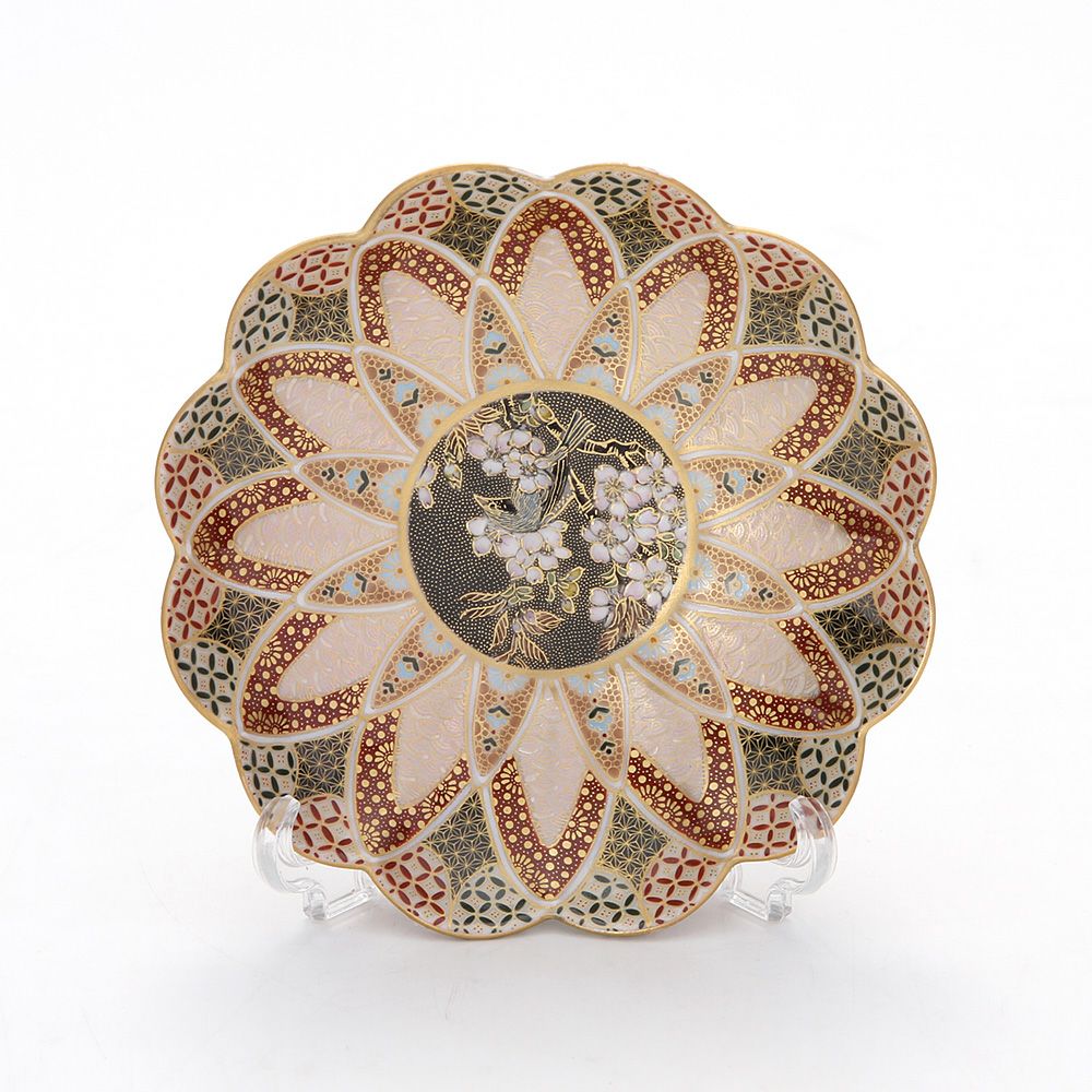 現代の京薩摩×アウガルテン磁器工房 小皿（豆皿） 9cm 青い鳥 絵付：伝統工芸士 小野多美枝氏 -空女-