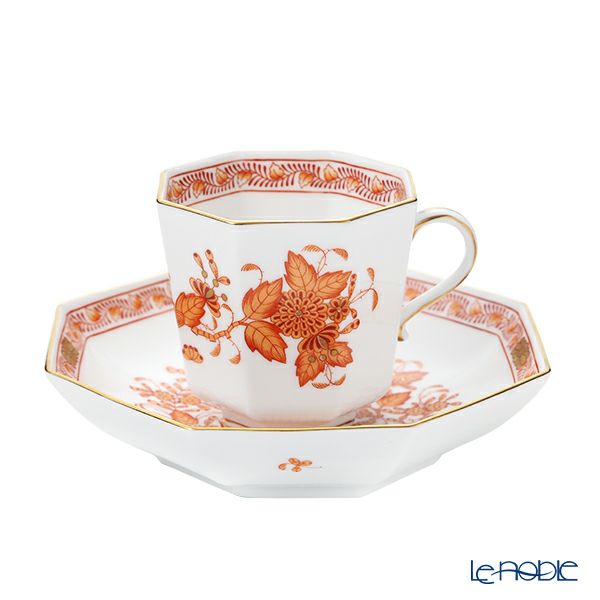 ヘレンド インドの華オレンジ FH オクタゴナルカップ＆ソーサー 04304-0-00