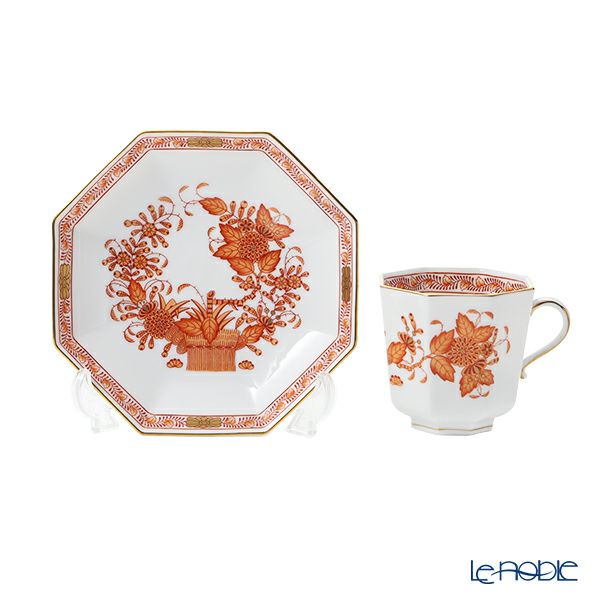 ヘレンド インドの華オレンジ FH オクタゴナルカップ＆ソーサー 04304-0-00