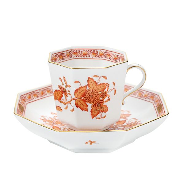 ヘレンド インドの華オレンジ FH オクタゴナルカップ＆ソーサー 04304-0-00