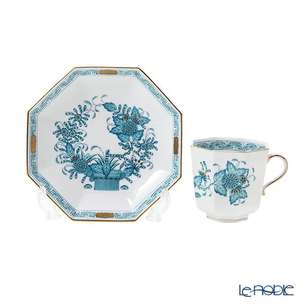 ヘレンド インドの華ターコイズ FTQ オクタゴナルカップ＆ソーサー 04304-0-00
