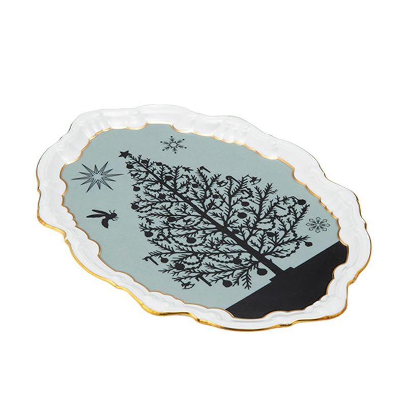 ジノリ1735／リチャード ジノリ（GINORI 1735／Richard Ginori） シルク・デ・メルヴェイユ ローズ オーバルトレイ 27.5cm フチ飾り付