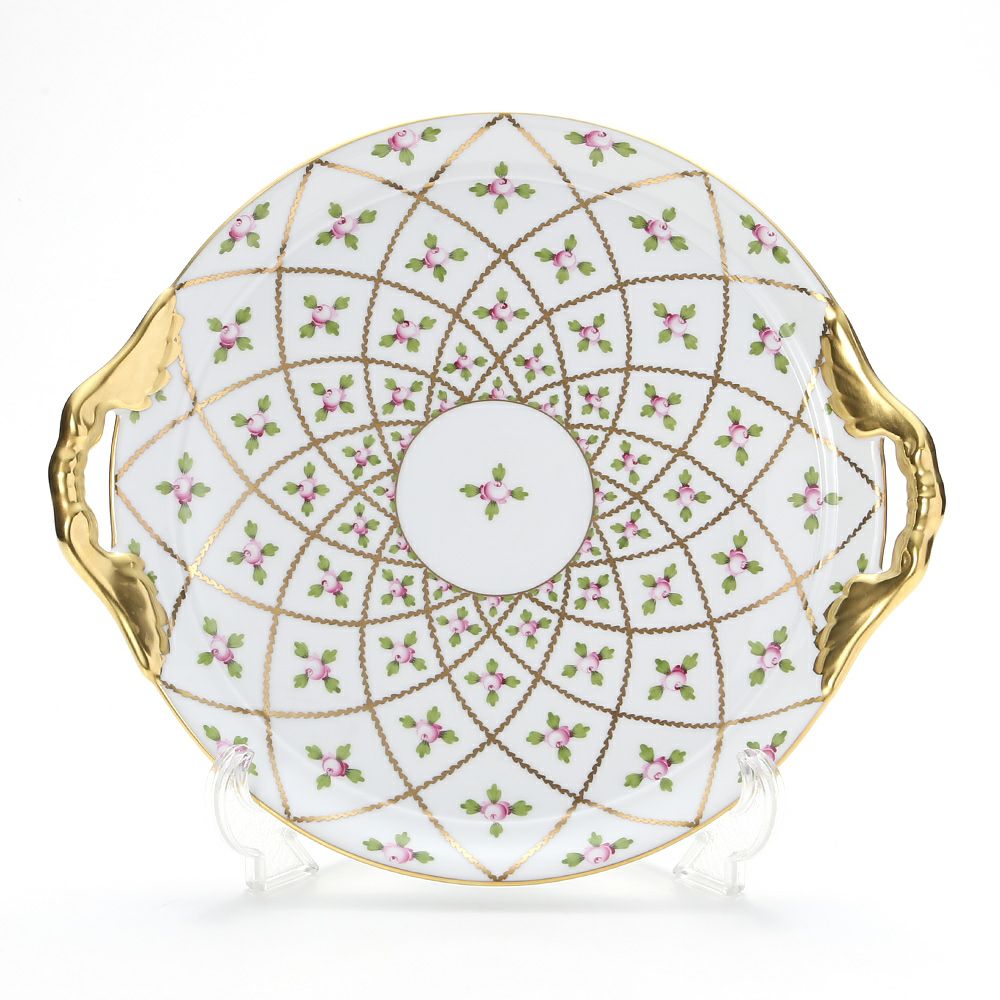 ヘレンド セーブル風の薔薇 SPORG 02315-0-00 ケーキプレート（両手付） 28.5cm