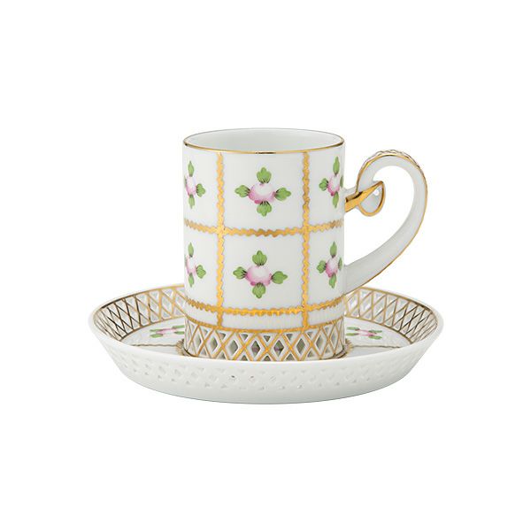 ヘレンド セーブル風の薔薇 SPRO カップ＆ソーサー 透かしレース（オープンワーク） 100ml バーチカル 04756-0-00