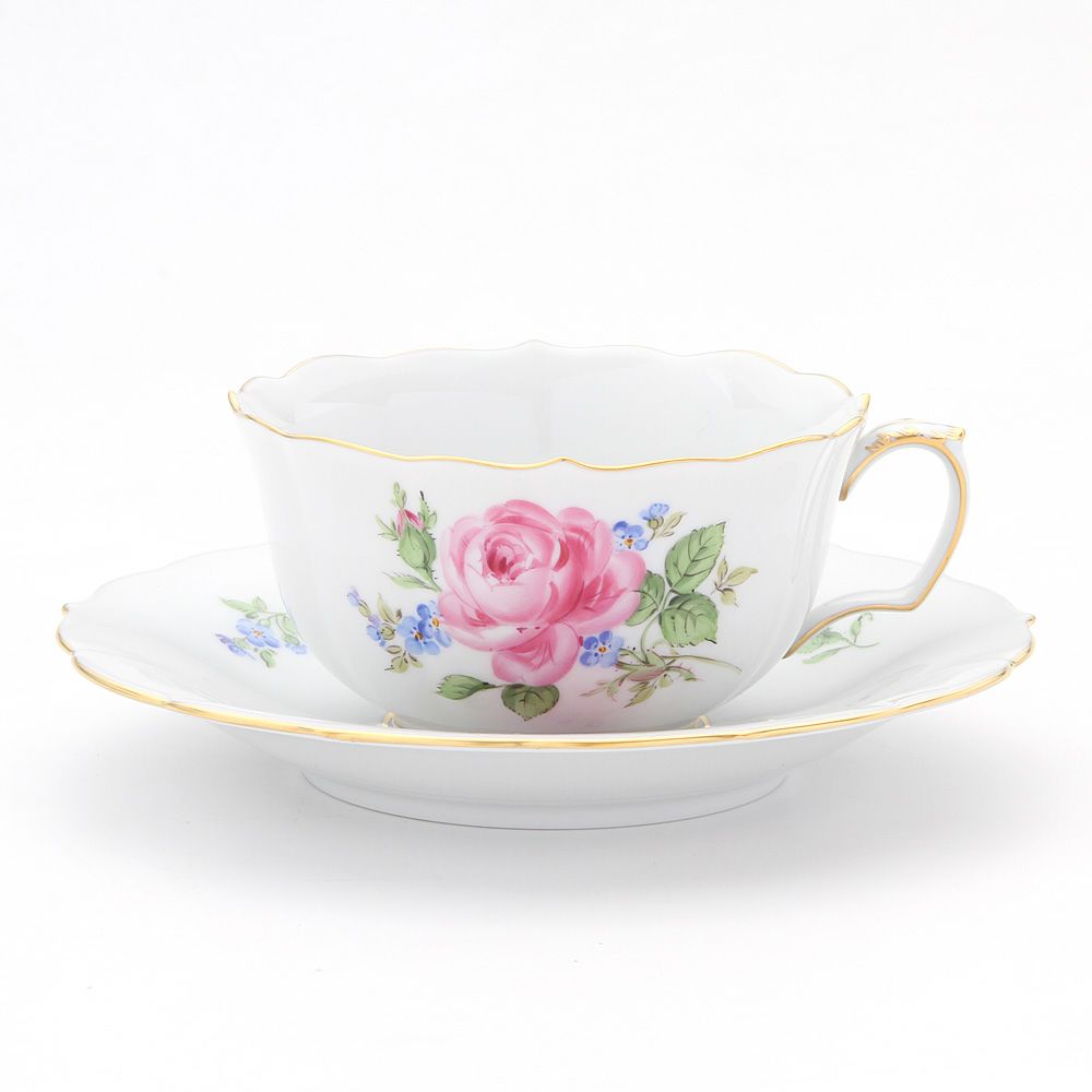 マイセン（Meissen） ピンクのバラ／忘れな草 020810／00633 ティーカップ＆ソーサー 150ml