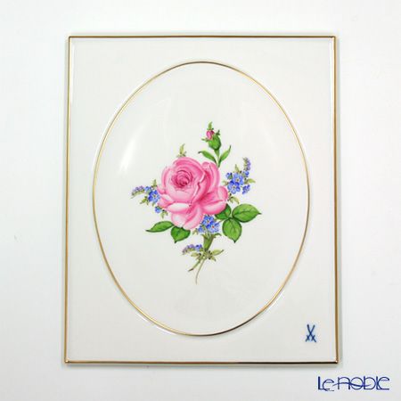 マイセン（Meissen） 陶板 020810／53n31 ピンクのバラ／忘れな草 25