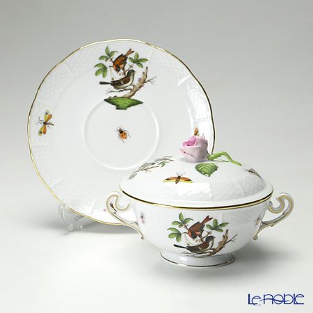 ヘレンド ロスチャイルドバード 00744-0-00 スープカップ＆ソーサー（ふた付）