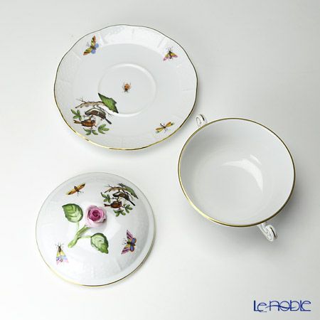 ヘレンド ロスチャイルドバード 00744-0-00 スープカップ＆ソーサー（ふた付）