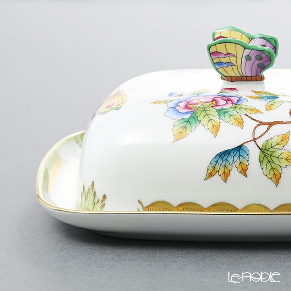 ヘレンド ヴィクトリア・ブーケ VBO 02391-0-17 バターディッシュ／バターケース スクエア 蓋付