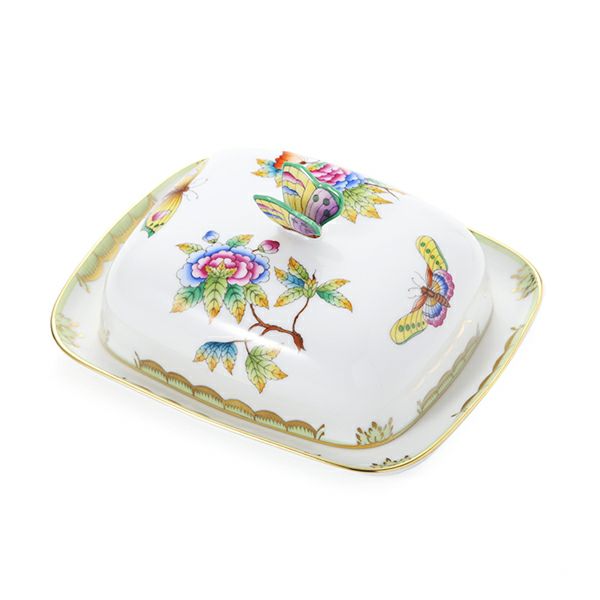 ヘレンド ヴィクトリア・ブーケ VBO 02391-0-17 バターディッシュ／バターケース スクエア 蓋付