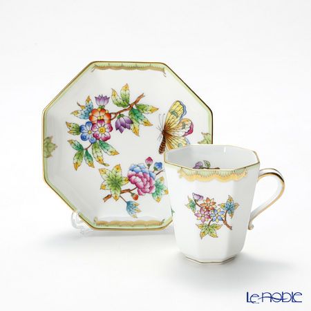 ヘレンド ヴィクトリア・ブーケ 04307-0-00 モカカップ＆ソーサー（オクタゴナル）
