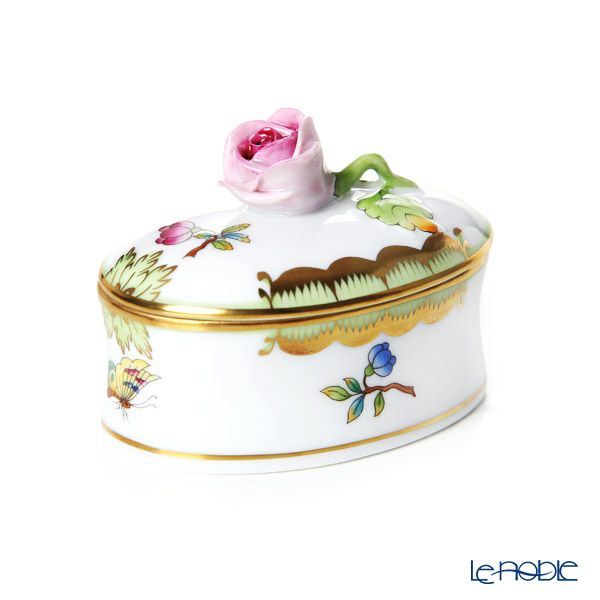 ヘレンド ヴィクトリア・ブーケ オーバルボックス バラ 06114-0-09