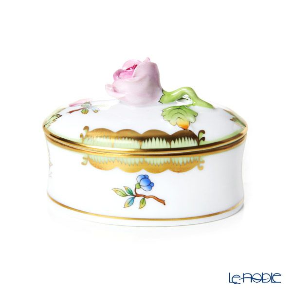 ヘレンド ヴィクトリア・ブーケ オーバルボックス バラ 06114-0-09