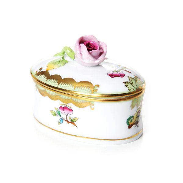 ヘレンド ヴィクトリア・ブーケ オーバルボックス バラ 06114-0-09