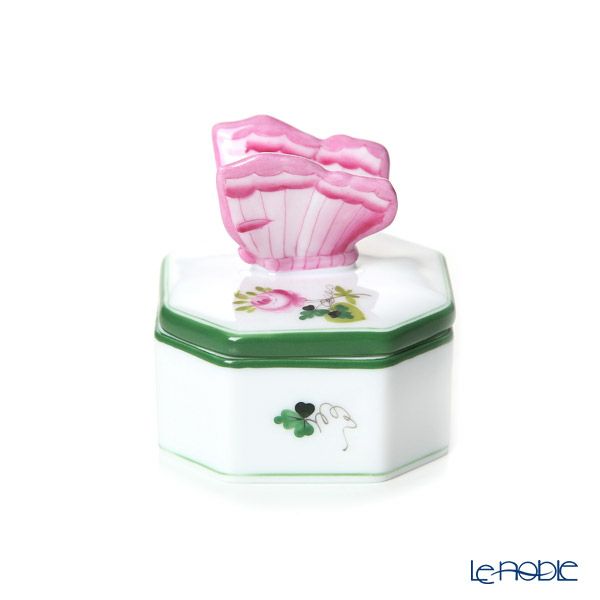 ヘレンド ウィーンのバラ オクタゴナルボックス チョウ ピンク 06105-0-17