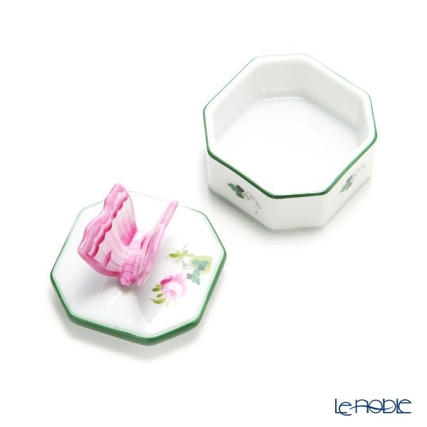 ヘレンド ウィーンのバラ オクタゴナルボックス チョウ ピンク 06105-0-17